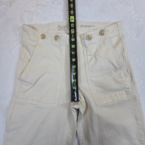 Pilcro The Kit Women 28 Beige Wide Leg Utility Khakis Trouser Pockets Buckle - Picture 10 of 12